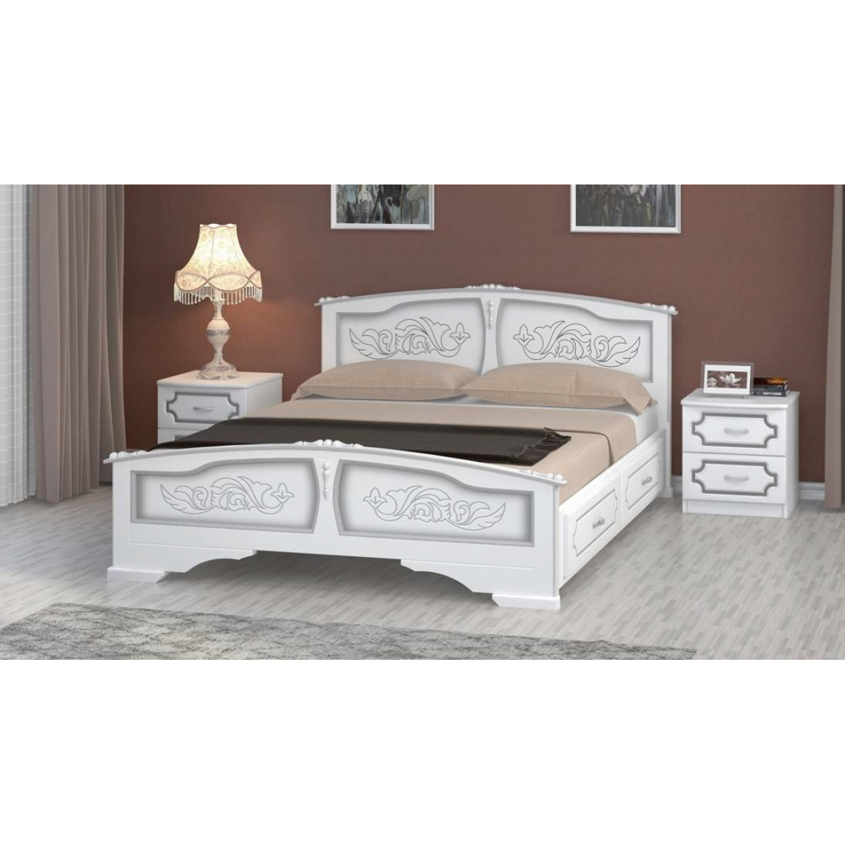 Кровать "Елена" белый жемчуг, с ящиками