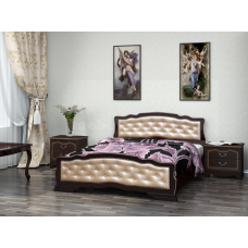 Кровать "Карина-10" Орех Тёмный, с тонировкой, светлая экокожа